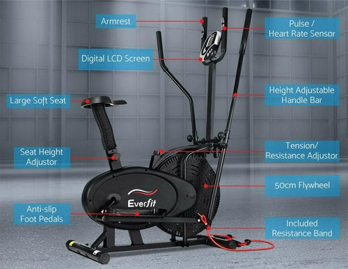 Everfit Exercise Bike 5 in 1 Elliptical Cross Trainer Home Gym Indoor