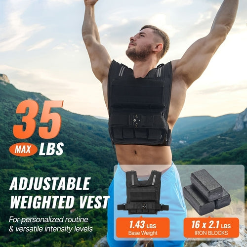 Adjustable Weighted Vest, 35lb Weight Vest with Iron Weights, Shoulder