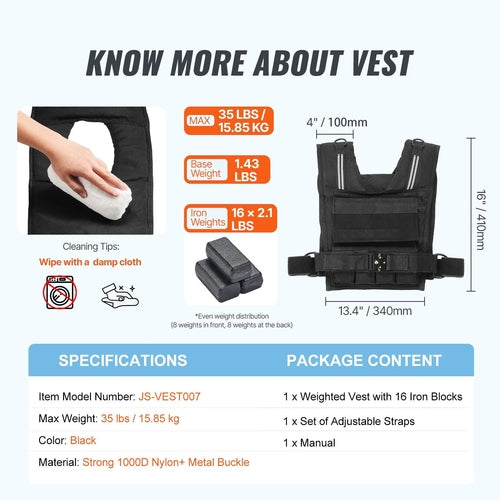 Adjustable Weighted Vest, 35lb Weight Vest with Iron Weights, Shoulder